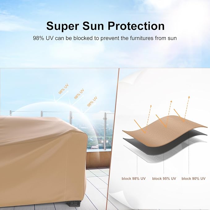 Mrrihand Heavy Duty Patio Furniture Covers, Outdoor Furniture Covers Waterproof Sectional Sofa Set, Patio Table and Chair Set Cover 102" L×74" W×28" H,Brown