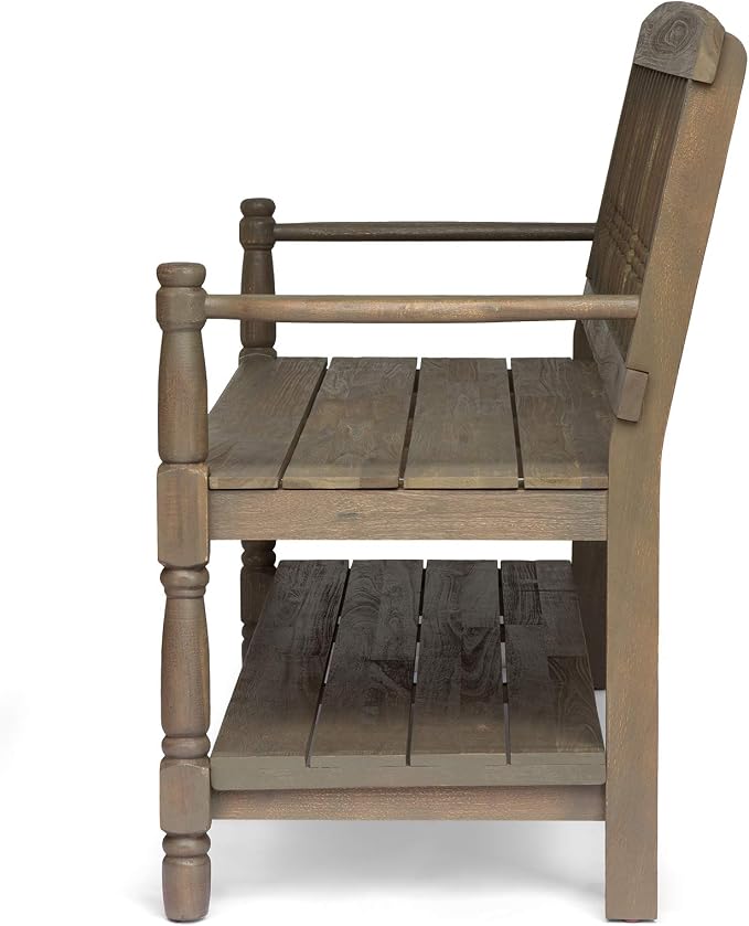 Christopher Knight Home Great Deal Furniture Christopher Knight Home Cody Outdoor Acacia Wood Bench with Shelf, Gray Finish