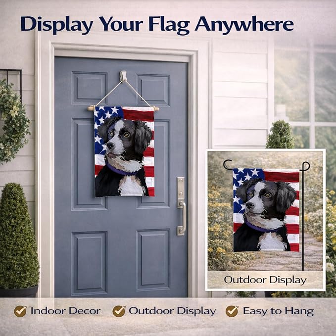 Caroline's Treasures CK6412GF Australian Shepherd American Flag Garden Flag Mailbox Flag Decorative Yard Flag Banner Outside Patio Artwork Yard Flower Beds, Garden Size, Multicolor
