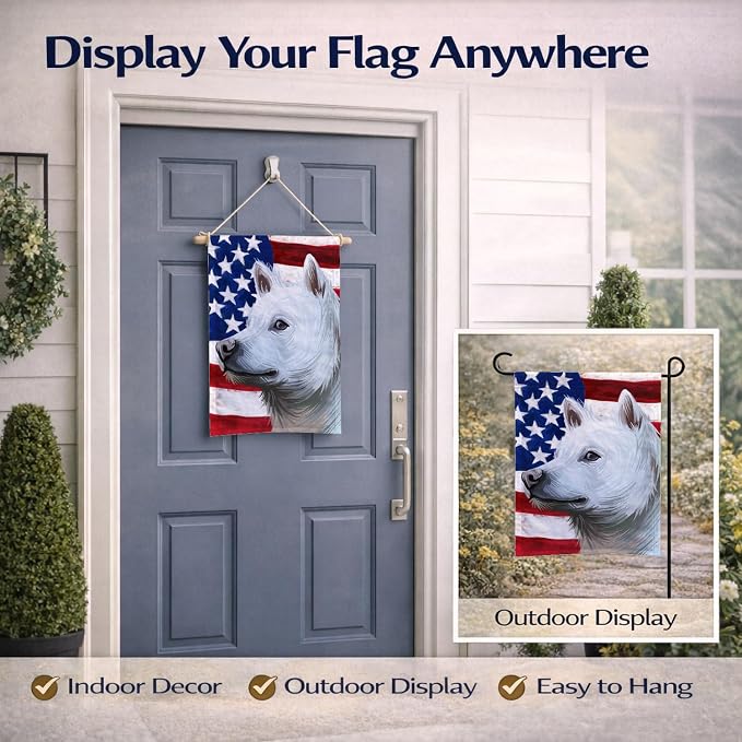 Caroline's Treasures CK6593GF Kishu Ken American Flag Garden Flag Mailbox Flag Decorative Yard Flag Banner Outside Patio Artwork Yard Flower Beds, Garden Size, Multicolor