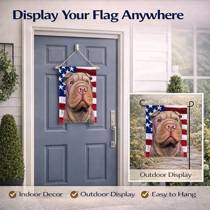 Caroline's Treasures CK6702GF Shar Pei Dog American Flag Garden Flag Mailbox Flag Decorative Yard Flag Banner Outside Patio Artwork Yard Flower Beds, Garden Size, Multicolor