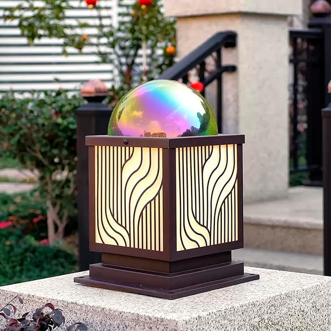 Gazing Ball Garden Mirror Outdoor - Outside Decorative Globe, Rainbow, 6Pcs | Metal Polished Reflective Hemisphere, Stainless Steel Hollow Decoration Ornament, for Home Pond Swimming Pool Housewarming