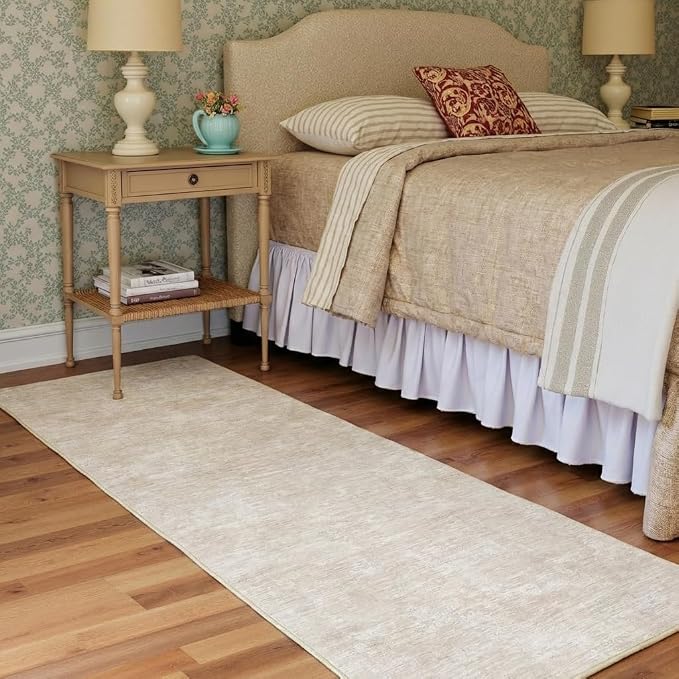 GarveeHome 2x6 Runner Rug Modern Washable Kitchen Rugs, Non Slip Non Shedding Solid Color Accent Rug Stain Resistant Low Pile Floor Cover, Contemporary Foldable Thin Mats for Bathroom, Hallway, Beige