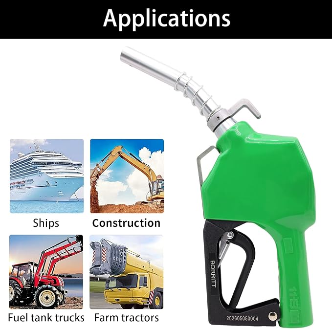 3/4" Inch NPT Auto Fuel Nozzle Automatic Shut Off Pressure Sensitive W/360° Hose Swivel Gas Fuel Transfer Pump Nozzle,13/16" Spout,Copper Valve, 16 gpm Flow Rate for Diesel,asoline,Green+Hook