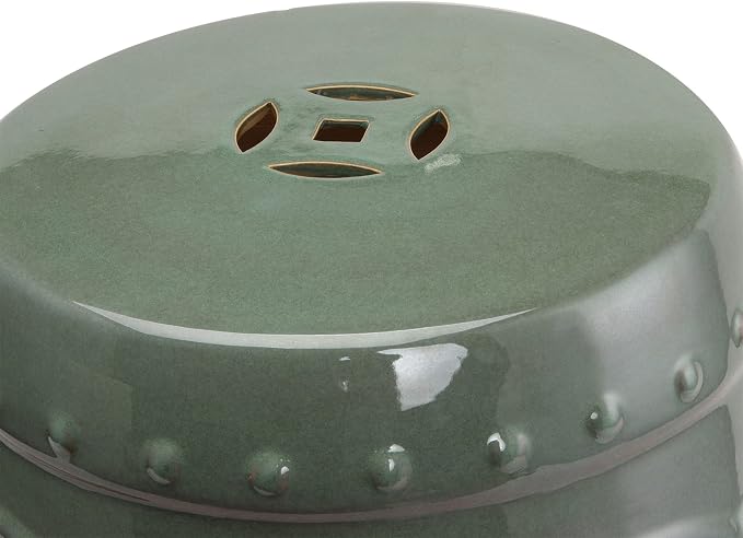 Outsunny 14" x 17" Ceramic Garden Stool with Double-Coin Knotted Ring Design & Strong Glazed Material, Decorative Outdoor Stool, Home Collection, Green