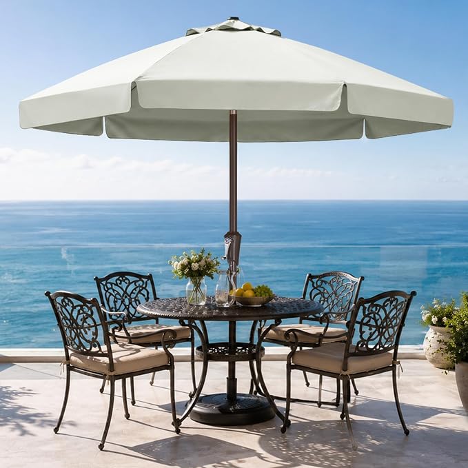 ABCCANOPY 7.5ft Scalloped Patio Umbrella, Outdoor Table Umbrella with Tilt and Crank, Fiberglass Ribs Deck Umbrella for Patio, Pool, Garden, Picnic (Light Beige)