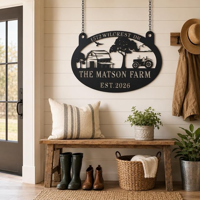 Personalized Large Metal Farm Sign Custom Ranch Barn Sign with Family Name and Established Year Outdoor Hanging Farmhouse Decor for Yard House Entrance Porch