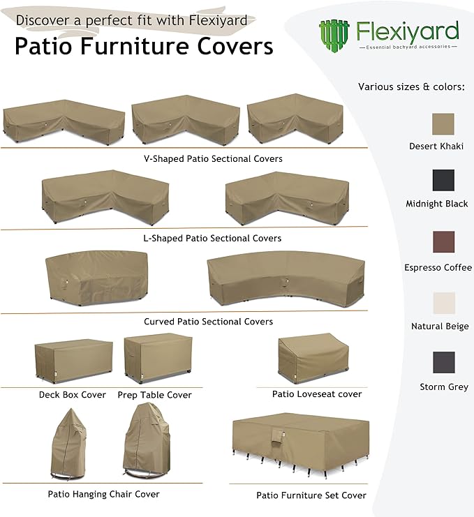 Heavy Duty Outdoor Sectional Sofa Cover, 115"X115" Waterproof 600D Patio Sectional Couch Protector, Lawn Patio Furniture Covers(Midnight Black, V-Shaped-115 x115)