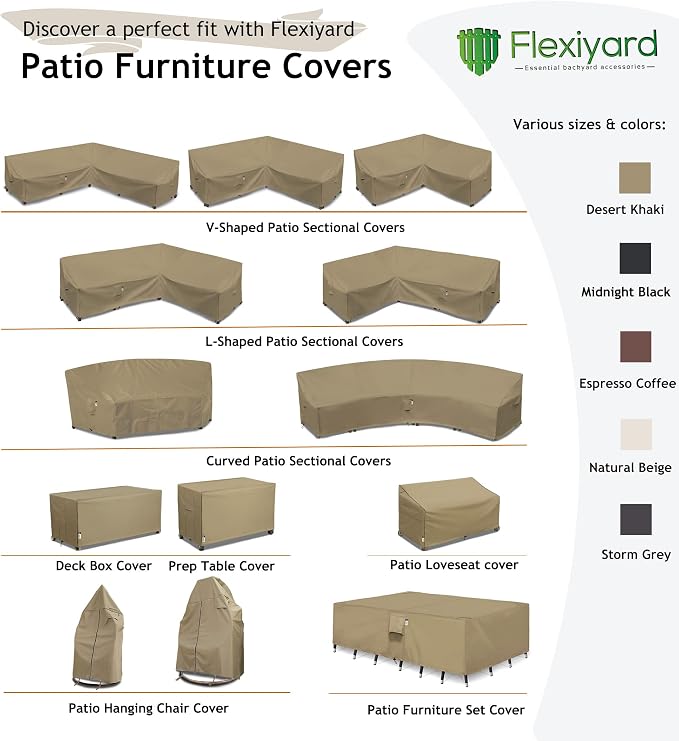 Curved Patio Furniture Cover for Outdoor Sectional Sofa, 190"(128") Reinforced Waterproof 600D Patio Couch Cover, Half Moon Lawn Outside Garden Winter Protective Cover, Storm Grey