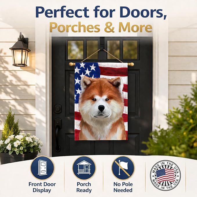 Caroline's Treasures CK6387CHF Akita American Flag House Flag Large Porch Sleeve Pole Decorative Outside Yard Banner Artwork Wall Hanging, Polyester, House Size, Multicolor