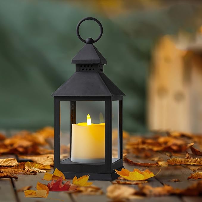 Vintage Lantern Decorative LED Flickering Flameless Candle with Timer, Battery Powered LED Decorative Hanging Lanterns for Indoor Outdoor Garden Yard Home Decor(4 Pack)