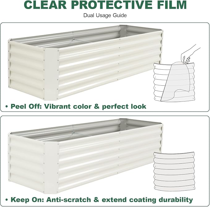 Galvanized Raised Garden Bed - 6x2x1.4ft Metal Garden Planter Box Outdoor | Steel Raised Bed Kit with Bracing Rods, Gloves for Gardening Vegetables Fruits and Flowers (White)