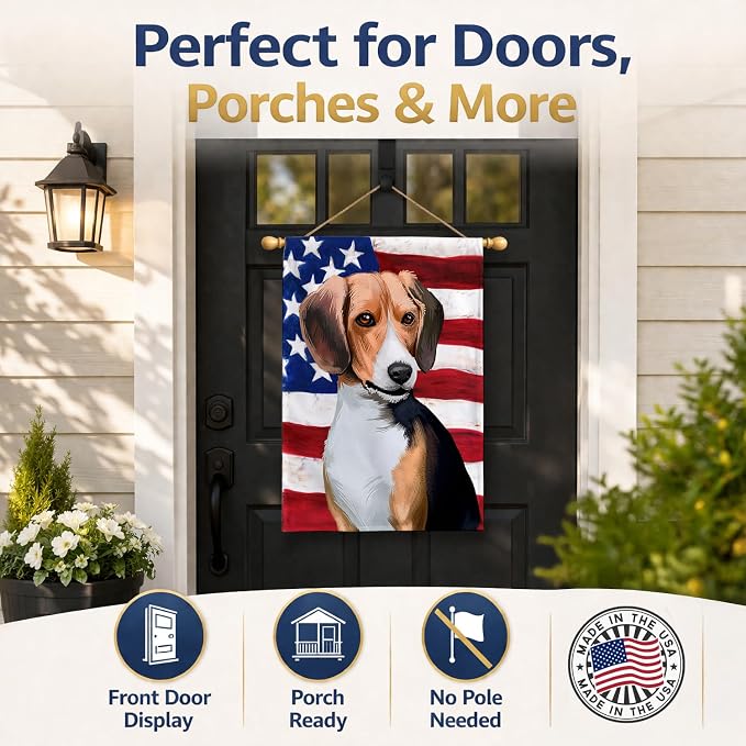 Caroline's Treasures CK6421CHF Beagle American Flag House Flag Large Porch Sleeve Pole Decorative Outside Yard Banner Artwork Wall Hanging, Polyester, House Size, Multicolor