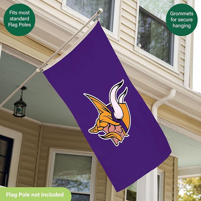 Team Sports America NFL Minnesota Vikings 3 x 5 Outdoor Durable House Flag with Grommets | Sport Team Flag & Banner | Indoor Wall Decor Flag for Room | Works with Flag Poles for Outside House