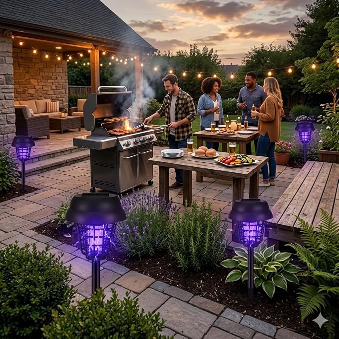 4 Pack Solar Bug Zapper Outdoor Waterproof Mosquito Repellent Outdoor Patio Mosquito Trap & Killer for Moths, Gnats, Flies, Small Flying Insect, Solar Powered Fly Zapper for Garden, Patio, Backyard