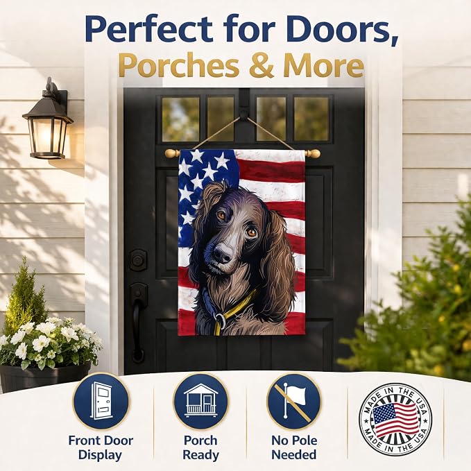 Caroline's Treasures CK6685CHF Saint-Usuge Spaniel Dog American Flag House Flag Large Porch Sleeve Pole Decorative Outside Yard Banner Artwork Wall Hanging, Polyester, House Size, Multicolor