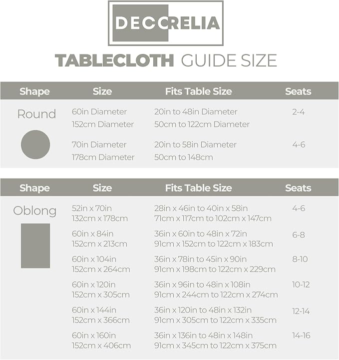 Decorelia Waterproof Round Tablecloth for Round Dining Table, Decorative Rustic Soft Wipeable Table Cloths Cover Indoor Outdoor Use for Holiday,Wedding, Kitchen (70 Inch,Round (4-6 Seats),Light Grey)