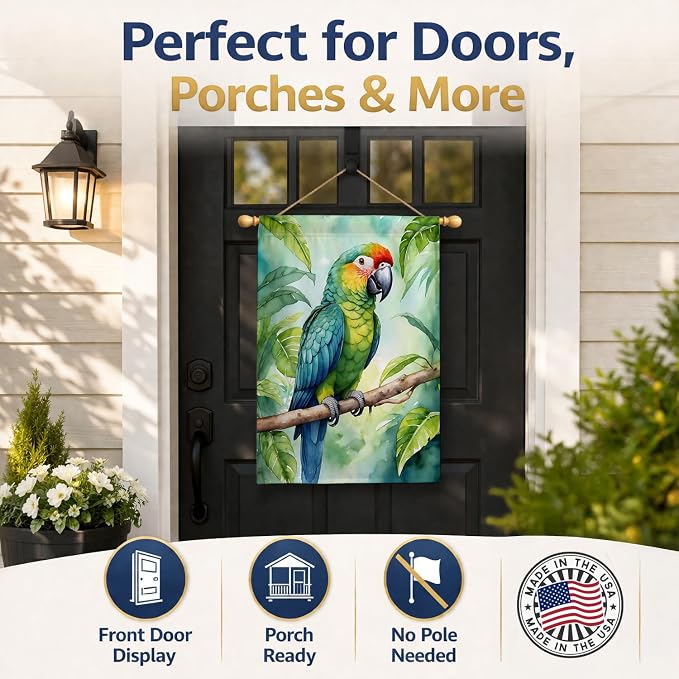 Caroline's Treasures Amazon Parrot House Flag Large Porch Sleeve Pole Decorative Outside Yard Banner Artwork Wall Hanging, Polyester, House Size, Multicolor