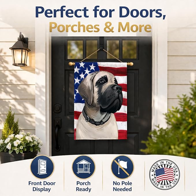 Caroline's Treasures CK6513CHF English Mastiff Dog American Flag House Flag Large Porch Sleeve Pole Decorative Outside Yard Banner Artwork Wall Hanging, Polyester, House Size, Multicolor