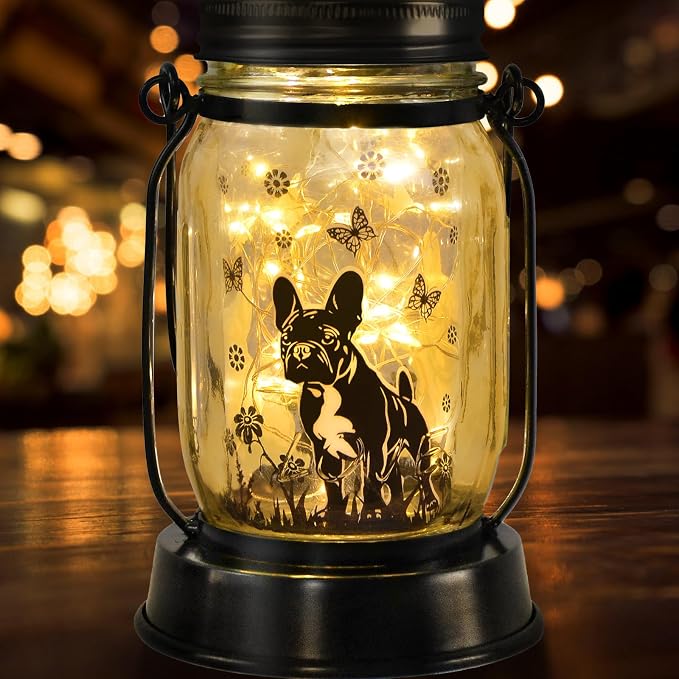 kyoryuger French Bulldog Frenchie Gifts for Women/Men French Bulldog Solar Lanterns Dog Mom Birthday Dog Lovers Lantern Pet Loss Pet Memorial Solar Garden Decor Yard, Patio,Backyard,Porch Torches