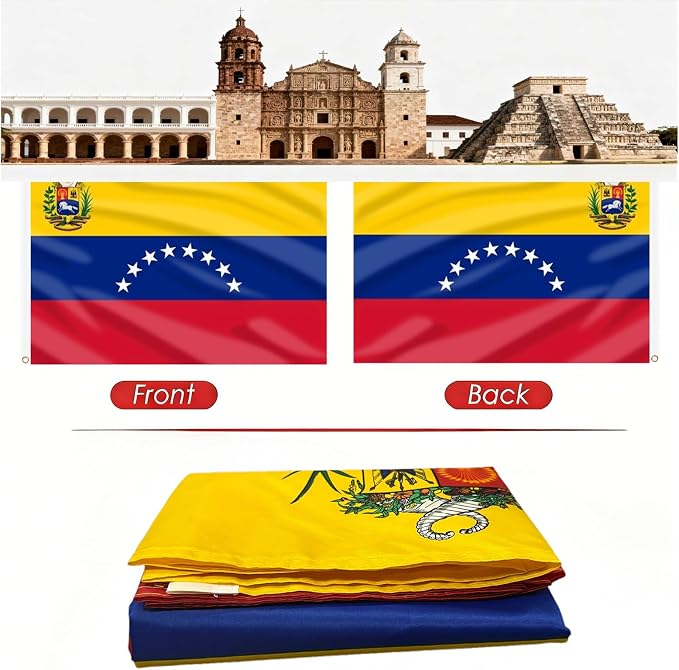 AhfuLife Venezuela Flag 3x5 Ft, 2 Pcs 8 Star Large Venezuelan Flags for Outside - Double Side with Brass Eyelets for Olympic Party Decorations Bar Garden Street Decoration Indoor Outdoor
