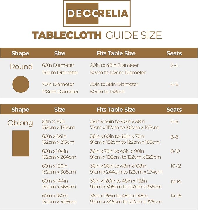 Decorelia Waterproof Round Tablecloth for Round Dining Table, Decorative Rustic Soft Wipeable Table Cloths Cover Indoor Outdoor Use for Holiday,Wedding, Kitchen (70 Inch,Round (4-6 Seats),Coffee)