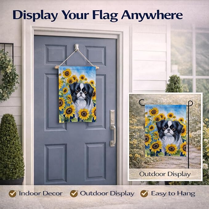 Caroline's Treasures DAC6103GF Japanese Chin in Sunflowers Garden Flag Mailbox Flag Decorative Yard Flag Banner Outside Patio Artwork Yard Flower Beds, Garden Size, Multicolor