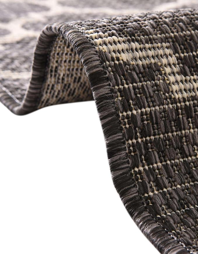 Unique Loom Outdoor Trellis Collection Area Rug - Trellis (Round 13' 0" x 13' 0", Black/ Ivory)
