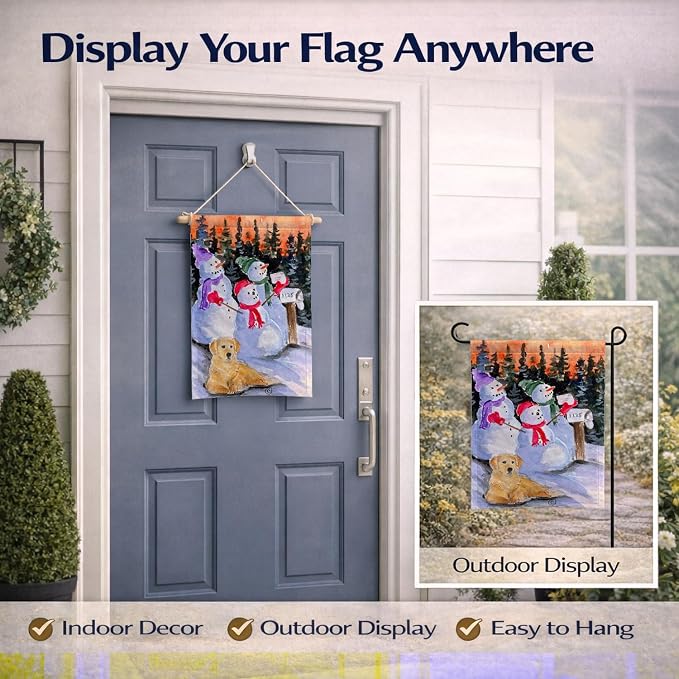 Caroline's Treasures SS8989GF Snowman with Golden Retriever Garden Flag Mailbox Flag Decorative Yard Flag Banner Outside Patio Artwork Yard Flower Beds, Garden Size, Multicolor