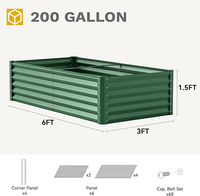 DWVO 2pcs 6 x 3 x1.5 FT Raised Garden Bed Kit, Outdoor Galvanized Flower Bed with Gloves, Large Metal Planter Box for Vegetables, Flowers, Herbs, Fruits, Green