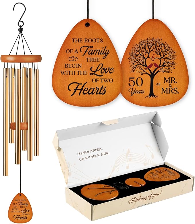 Leebbsin 50th Wedding Anniversary Wind Chime, Happy 50th Anniversary Romantic Gifts for Couple, Parents, Wife, Husband, Friends, Golden Anniversarys Keepsake Gifts Ideas | Happy 50th Anniversary Romantic Gifts for Couple, Parents, Wife, Husband, Friend...