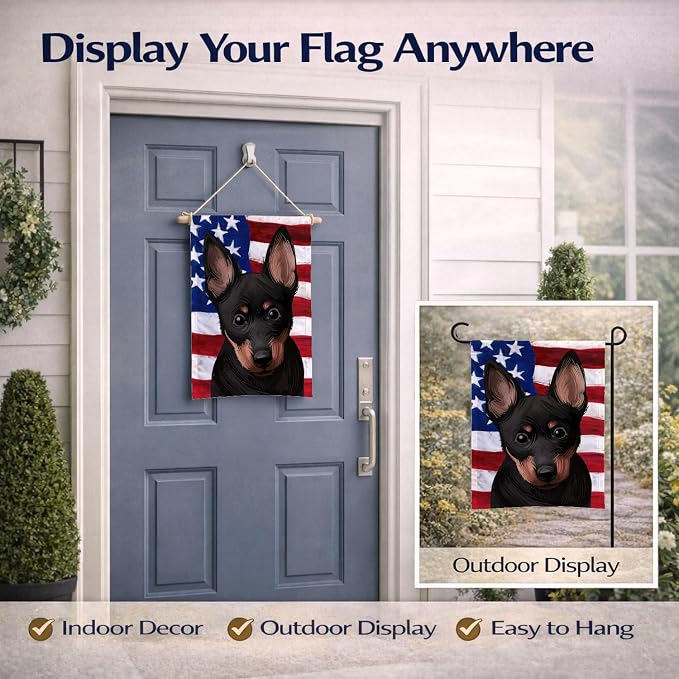 Caroline's Treasures CK6603GF Lancashire Heeler American Flag Garden Flag Mailbox Flag Decorative Yard Flag Banner Outside Patio Artwork Yard Flower Beds, Garden Size, Multicolor