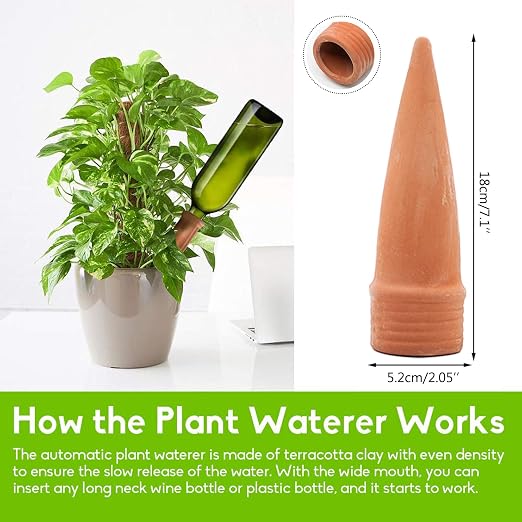 Terracotta Watering Spikes, 8 Pack Plant Watering Devices Self Watering Spikes Vacation Clay Watering Stakes Garden Plant Watering Globes for Indoor & Outdoor Plants