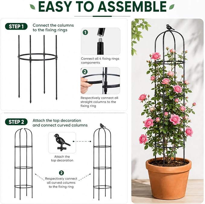 Garden Obelisk Trellis for Climbing Plants Outdoor, 6.3 ft Tall Rose Trellis Climbing Plants Support for Potted Light Vine Flower Vegetable Cucumber Trellis Raised Garden Bed, Black, 2PCS