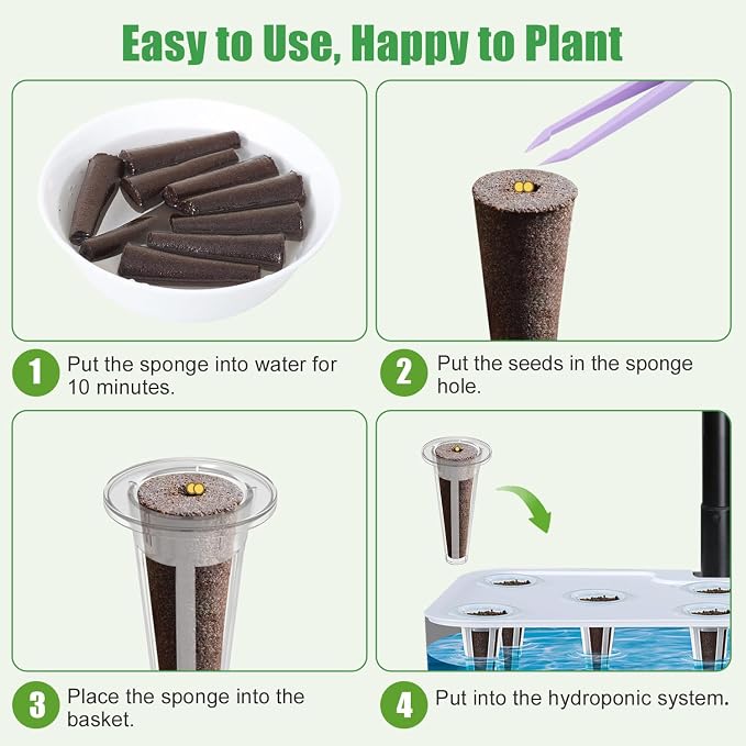 Grow Sponges, 60 Pack Herb Hydroponics Seed Pods Replacement Growing Media Fast Rooter for AeroGarden, iDoo, Ahopegarden Come with Varity Seeds of Basil, Cilantro & Parsley