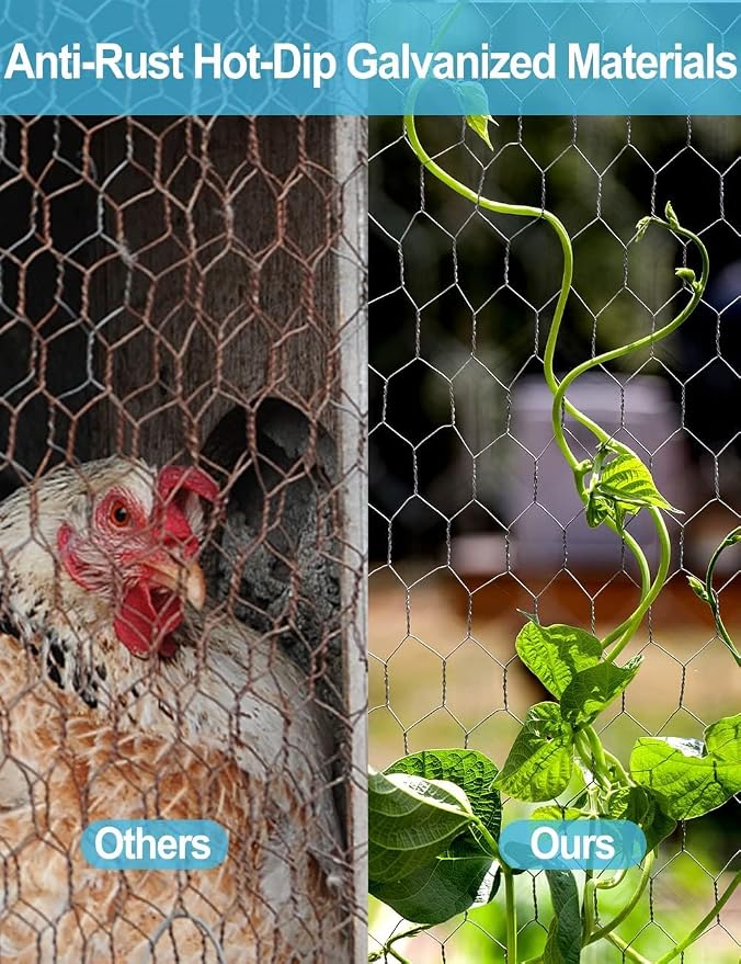 TOYPOPOR Chicken Wire 16'' x 190''/16ft(40cm x 5m), Outdoor Anti-Rust Hexagonal Galvanized Chicken Wire Mesh Fencing to Protect Gardening Plants Vegetables Flowers Fruits from Dogs Rabbits Squirrels