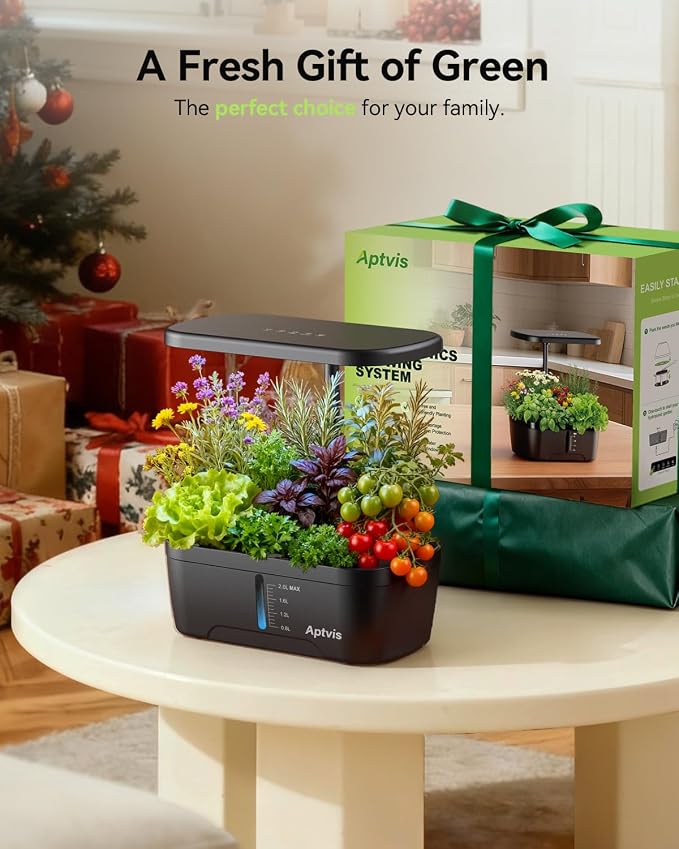 Hydroponics Growing System, 6 Pods Smart Indoor Herb Garden - Black | LED Grow Light, Auto Timer, Height Adjustable, Quiet Pump, Gardening Gifts for Mom Women