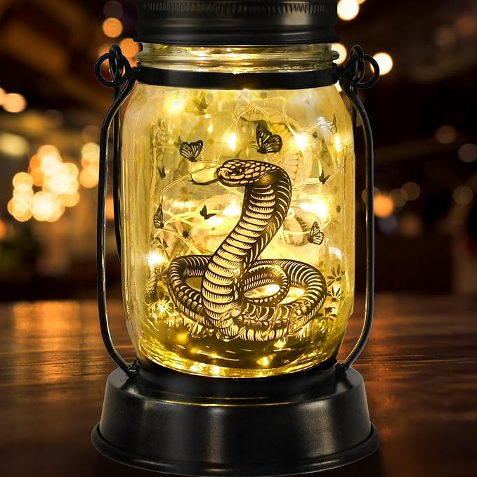 kyoryuger Snake Gifts for Women/Men Snake Solar Lanterns Mom Birthday King Cobra Snakes Animal Lovers Lantern Animal Memorial Lights Solar Garden Decoration for Yard, Patio,Backyard,Porch Torches