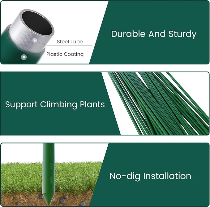 PROWORX 48 Inch 4 Ft Plant Support Garden Stakes 50 PCS, Sturdy Steel Plastic Coated Sticks for Outdoor Growing Climbing, Tomato, Trees, Cucumber, Beans
