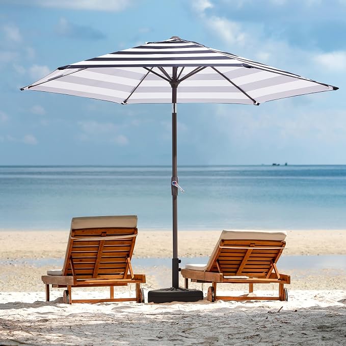 JEAREY 7.5FT Patio Umbrella Market Table Umbrella with 6 Sturdy Ribs, Push Button Tilt/Crank Outdoor Umbrella for Garden, Deck, Backyard, Pool, Black & White Stripe