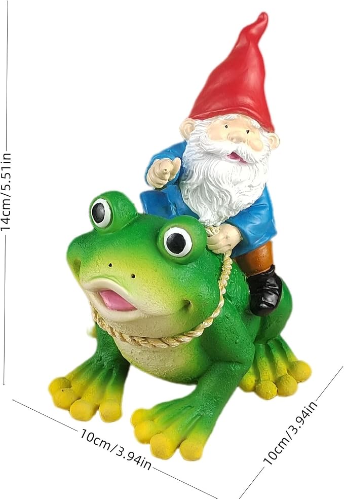 Resin Miniature Frog Decor and Garden Gnome Statue, 5.5-Inch Yard Art Outdoor Decorations for Patio Porch Desk, Cute Whimsical Frog Gifts for Women and Garden Lovers