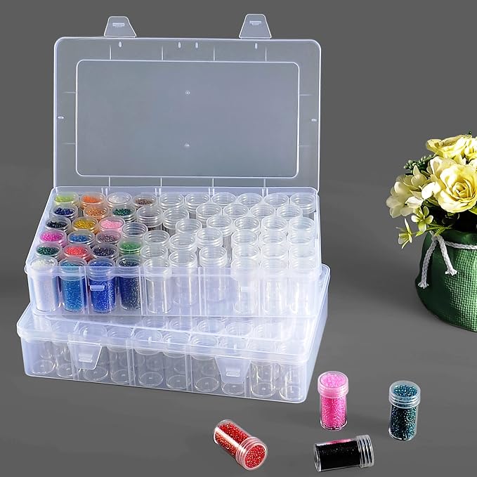2packs 60 Grids Bead Organizer and Storage Diamond Painting Containers Portable Plastic Case Box Arts Crafts Storage for Seeds Beads Sewing Cosmetic Nail Glitter Powder Small Parts Rhinestones