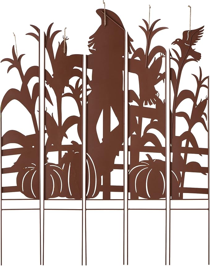Glitzhome 41.5"H Fall Decorative Yard Signs with Stakes, Metal Scarecrow Corns Combo Garden Yard Stake for Home Lawn Yard Pathway Front Door Fall Harvest Thanksgiving Wall Hanging Decor