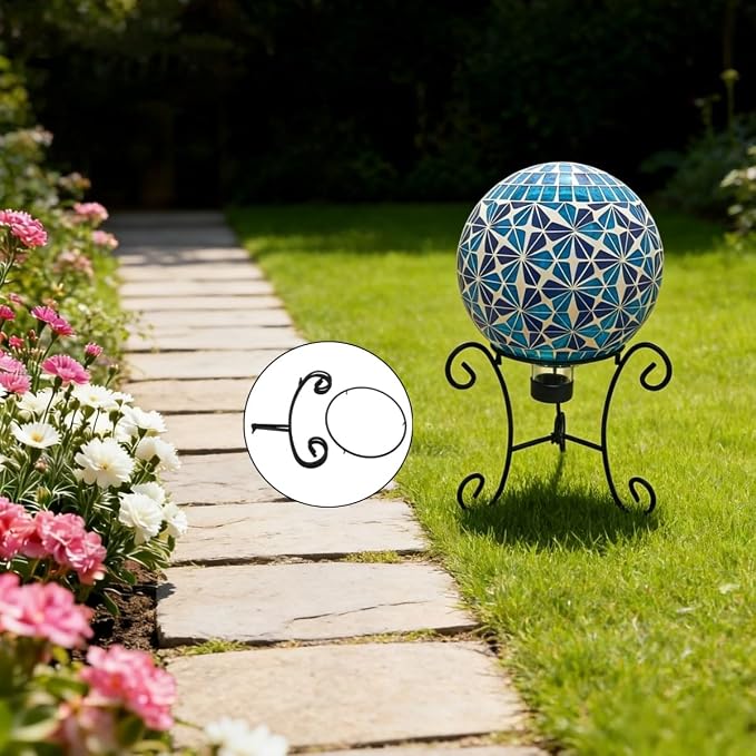 SAVENNA 10" Gazing Ball Stand, Metal Gazing Globe Stand for 8-12 Inch Garden Gazing Globe, Outdoor Décor Garden Yard Accessories, Black