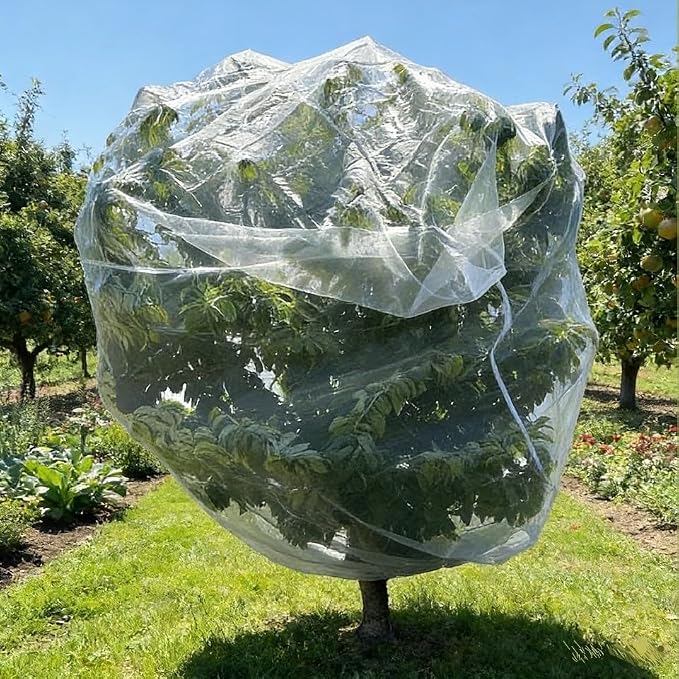 2Pack 10x13.7Ft Extra Large Fruit Tree Netting with Drawstring & Zipper - Reusable Plant Protection Bag, Heavy Duty PE Mesh Cover for Blueberry Bushes - Blocks Birds/Deer/Squirrels