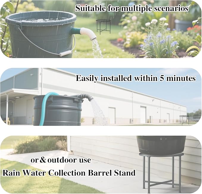 Stainless Steel Rain Barrel Stand - Heavy Duty Water Collection Base for 45/50/55 Gallon Plastic Barrels, Outdoor Weatherproof & Rust-Proof Design with 1200lb Capacity