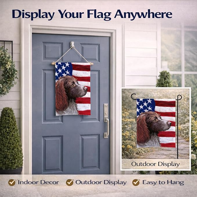 Caroline's Treasures CK6656GF Pont-Audemer Spaniel Dog American Flag Garden Flag Mailbox Flag Decorative Yard Flag Banner Outside Patio Artwork Yard Flower Beds, Garden Size, Multicolor