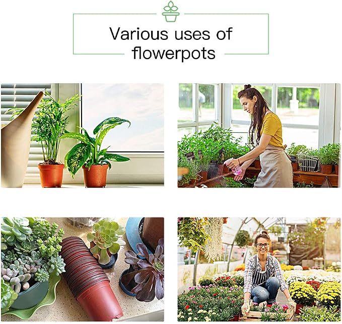 JERIA 100-Pack 6 Inch Plastic Nursery Pots Come with 100 Pcs Labels, Seedling Flower Plant Container and Seed Starting Pots