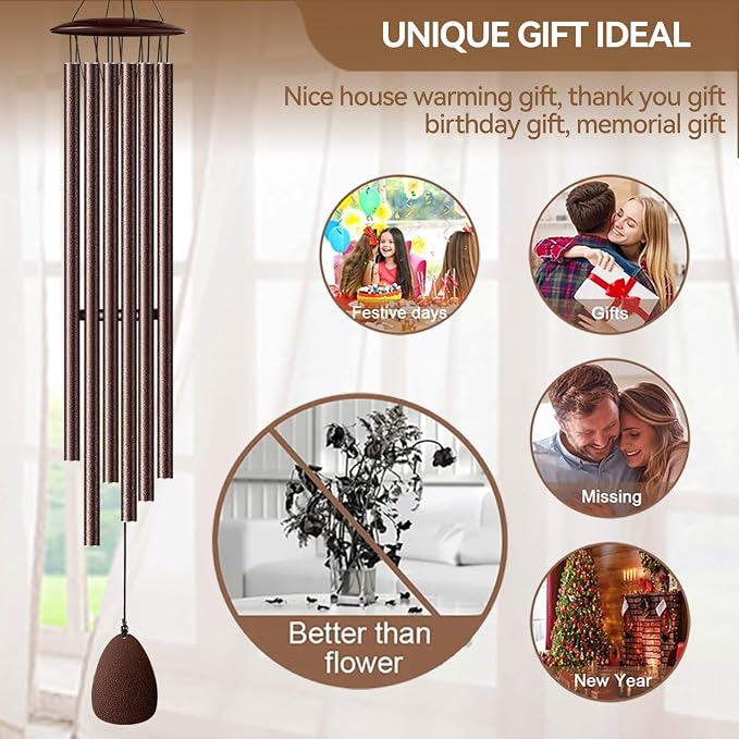 Wind Chimes for Outside, 46" Bronzed Wind Chimes Gifts for Women Christmas Birthday Retirement Thank You and Any Occasion, Memorial Sympathy Gift for Loss Loved One