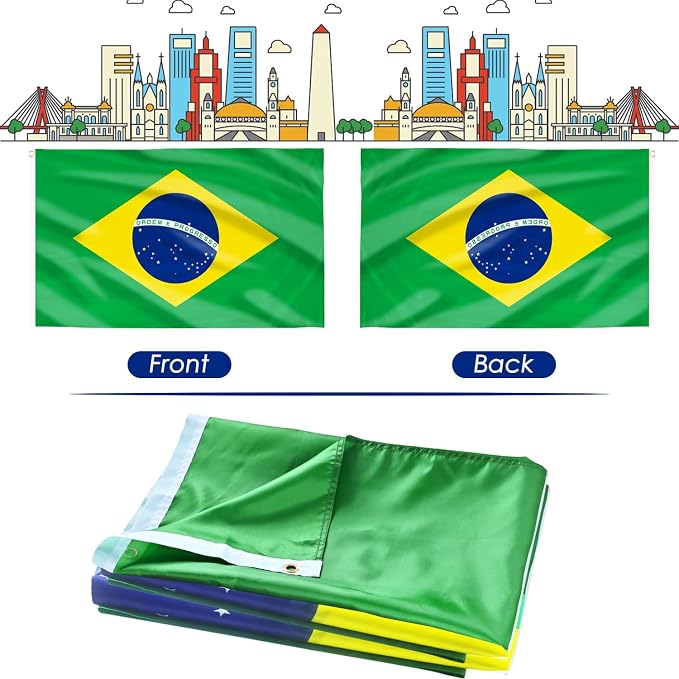 AhfuLife Brazil Flag 3x5 Ft, Large Brazilian Flags for Outside - Double Side with Brass Eyelets for Olympic Party Decorations, Soccer Party Decoration Bar Garden Street Decoration Indoor Outdoor